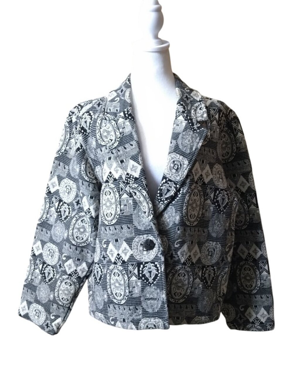 Chico’s Design Size1-US Medium Cotton Tapestry Jacket Blazer Jacket Pockets